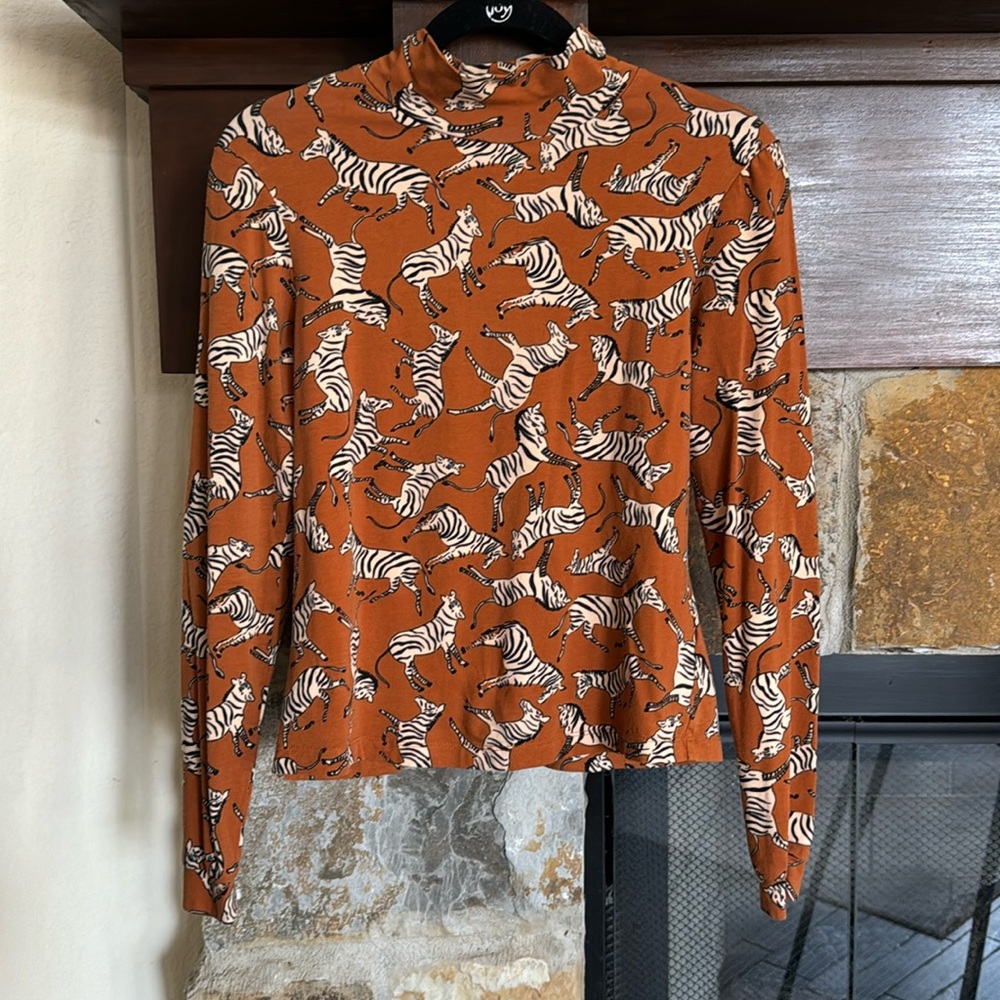 Anthropologie Maeve Zebra Mock Neck Top